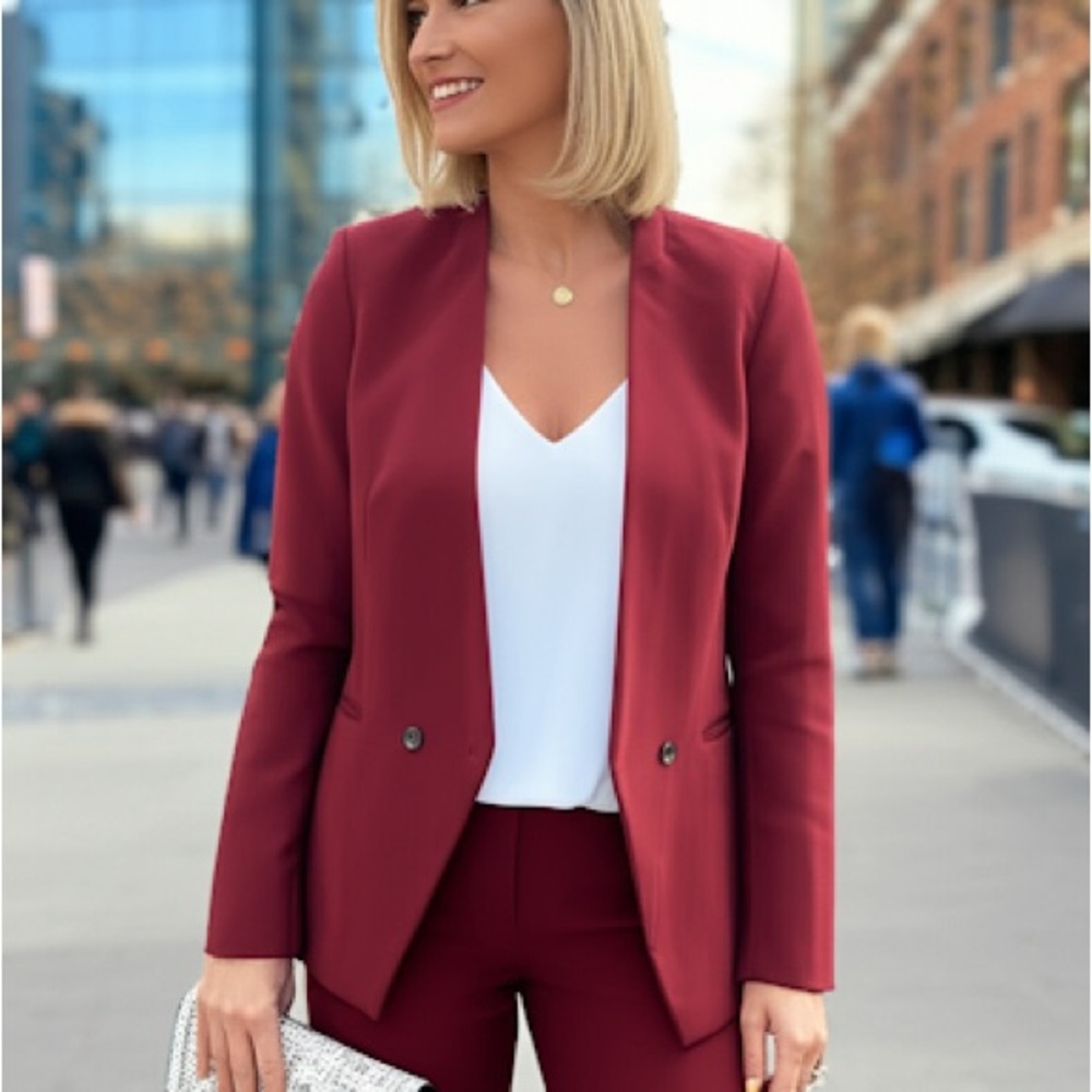 Icone Collarless Blazer, Burgundy